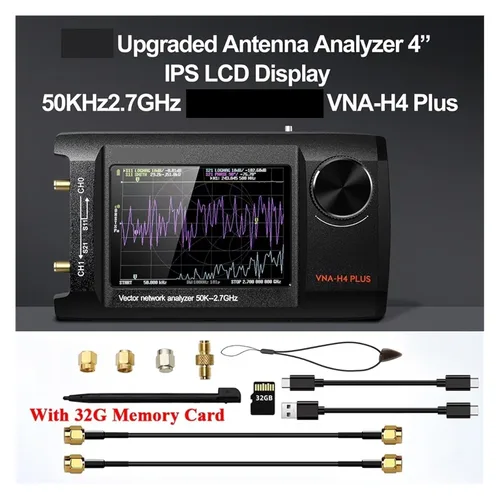 Vista 2 de Spectrum Analyzer, 50KHz to 2.7GHz NanoVNA-H4 Plus VNA Vector Network Analyzer Antenna Supports SD Card 4In IPS LCD Touch Screen(32G Memory Card)