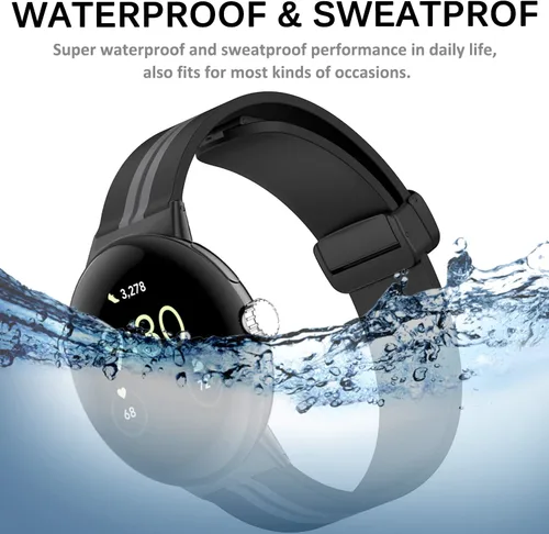 Vista 5 de Miimall Compatible con Google Pixel Watch/Pixel Watch 2 bandas de silicona, hebilla magnética de silicona suave impermeable pulsera deportiva