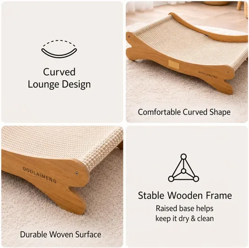 Vista 2 de Wooden Cat Hammock Bed – Elevated Pet Lounger for Cats & Small Dogs, Sturdy Natural Wood Frame, Breathable Mesh Sling, Indoor Cozy Pet Furniture
