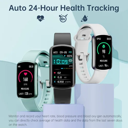 Vista 3 de Sunorshop Rastreador de fitness con frecuencia cardíaca 24/7, reloj inteligente con presión arterial y monitor de oxígeno en sangre, modo deportivo
