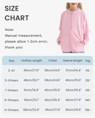 Vista 7 de Auranso Kids Zip-Up Hoodie Girls Boys UPF50+ Sun Protection Jacket Hooded Cooling Shirt