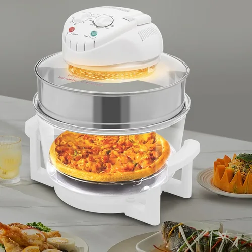 Vista 2 de Horno freidora de aire de vidrio de 18 cuartos con ventana de visión, circulación de aire caliente y halógeno de 1400 W, olla de vidrio
