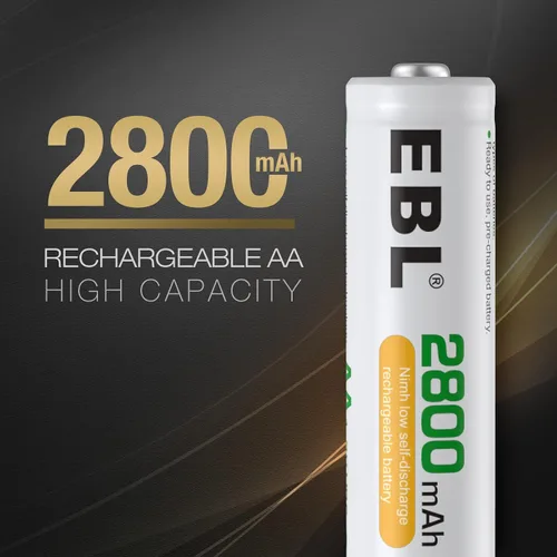Vista 4 de EBL Paquete de 4 baterías AA recargables, batería doble A precargada de 2800 mAh y cargador de batería AA AAA con enchufe de pared plegable