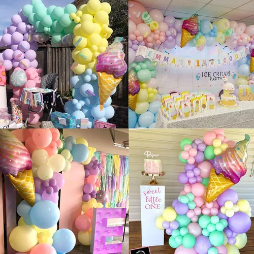 Vista 7 de Kit de arco de globos de helado – Juego de 142 guirnaldas de globos pastel con globo de Mylar de aluminio de helado de 37 pulgadas, globos torcidos