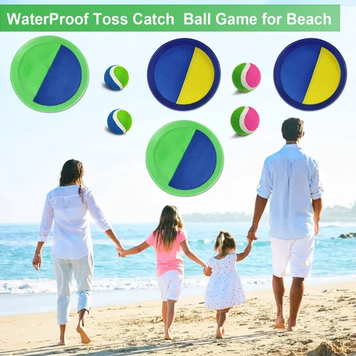 Vista 6 de Jalunth Juego de Atrapar Pelotas con Paletas de Lanzamiento - Juguetes de Playa Patio Trasero Juegos al Aire Libre Piscina Patio Trasero Objetivo