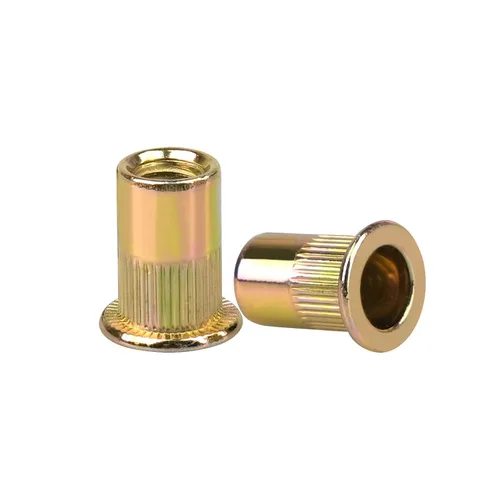 Vista 7 de Tuercas de remache de 3/8 "-16 tuercas remachables de acero al carbono roscadas para metal 3/8-16UNC tuercas cuerpo moleteado de cabeza plana, 50