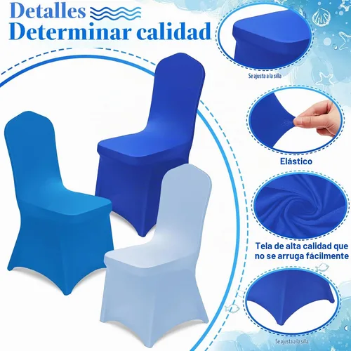 Vista 4 de Oudain 12 fundas de silla plegables azules para decoración de fiestas Serie azul