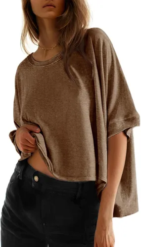 Vista 8 de Dokotoo -Camisetas de verano para mujer, color liso, holgadas, de gran tamaño, básicas