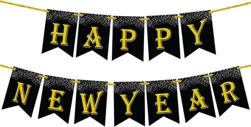 Vista 10 de KatchOn, Cartel de Feliz Año Nuevo – 10 pies, preencordado Fondo dorado de feliz año nuevo, decoraciones de Año Nuevo 2026 Telón de fondo NYE