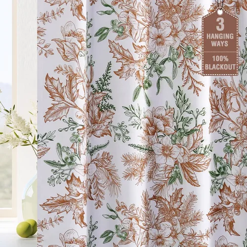 Vista 19 de H.VERSAILTEX Cortinas opacas de 63 pulgadas de largo, juego de 2 paneles de cortinas con estampado floral para sala de estar, cortinas de ventana