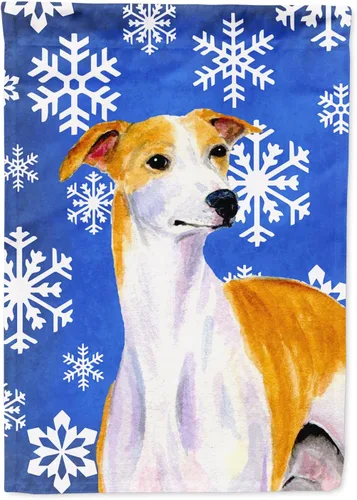Vista 110 de Caroline's Treasures SC9374GF Bulldog English Snow flakes Holiday Garden Flag Buzón Bandera decorativa para patio exterior, patio, obras de arte