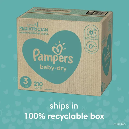 Vista 3 de PAMPERS - Pañales desechables Baby Dry talla 5 por 164 unidades; suministro para un mes que incluye 6 paquetes con tapa de toallitas para bebé por