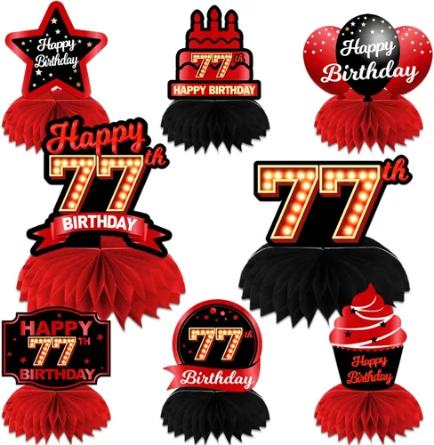 Vista 75 de Feliz 45 cumpleaños rojo y negro centros de mesa de panal de abeja decoraciones de globos decoración de mesa centros de mesa para niñas mujeres