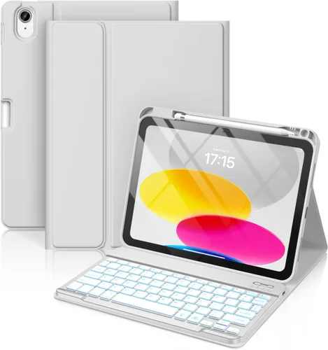 Vista 10 de Hamile Funda para iPad de 11ª y 10ª Generación con Teclado - Funda de Teclado Folio Inalámbrico Desmontable con Retroiluminación de 7