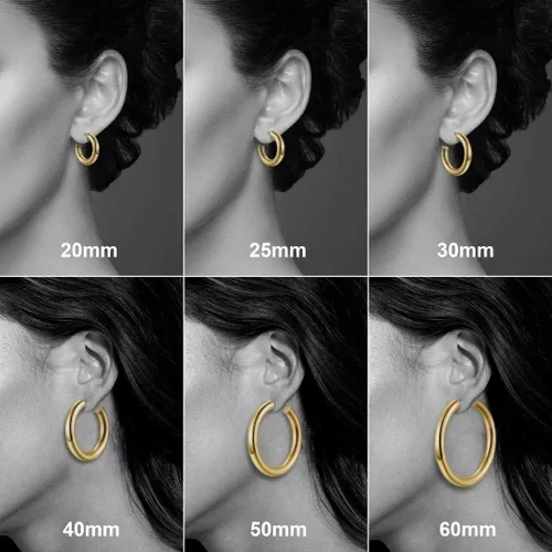 Vista 2 de Aretes de aro para mujer chapados en oro de 14 quilates ligeros y gruesos abiertos de acero inoxidable quirúrgico 316L con postes gruesos dorados