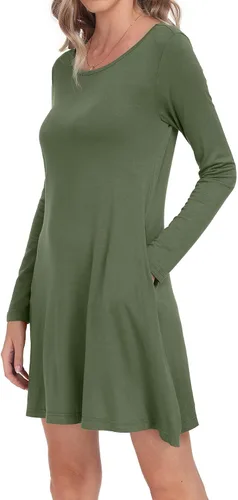 Vista 3 de Vestidos tipo camiseta sueltos casuales con bolsillos de manga larga para mujer