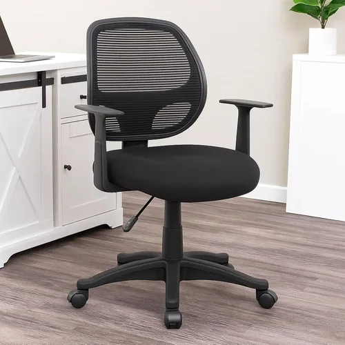 Vista 7 de Benzara Maya - Silla de oficina con brazos en T, malla negra, acolchado de espuma