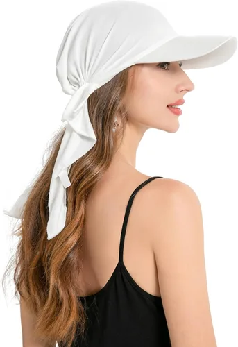 Vista 5 de ZLYC Gorro de quimioterapia para mujer, visera para la cabeza, bufanda preatada, gorra ligera de calavera Blanco sólido