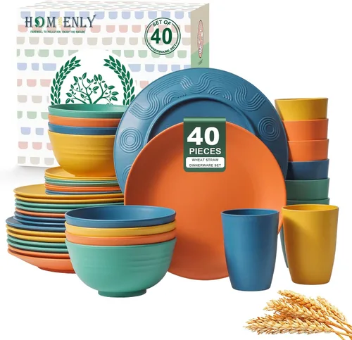 Vista 14 de Homienly Juegos de Vajilla Premium de Paja de Trigo, Platos y Tazones Ligeros e Irrompibles, Tazas, Servicio para 4, Apto para Lavavajillas