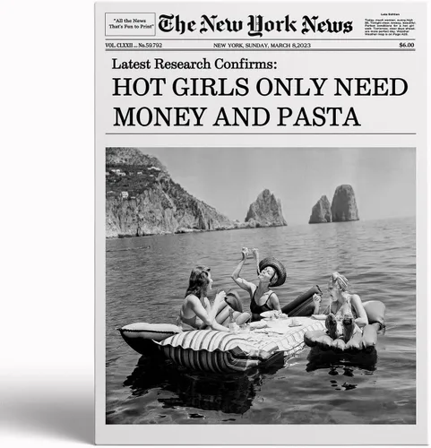 Vista 33 de Arte de pared de periódico de moda para niña, blanco y negro, decoración de pared de periódico estético retro, arte de pared feminista, póster