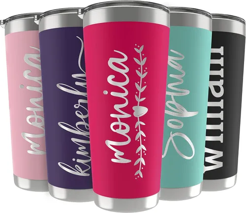 Vista 22 de Vasos personalizados, vaso de acero inoxidable de 20 onzas con tapa 13 diseños diferentes Tazas personalizadas de doble pared aisladas para café