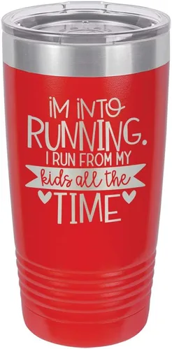 Vista 12 de Taza con texto en inglés "I RUN FROM MY KIDS 20oz Drink Tumbler with Straw », grabada con láser, taza de viaje con divertidas citas de Yeti Rambler