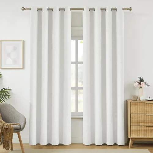 Vista 13 de Cortinas opacas de lino beige Melodieux de 63 pulgadas de largo para dormitorio, sala de estar, 100% cortinas con ojales para bloquear la luz