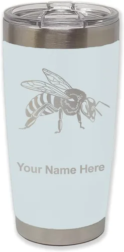 Vista 10 de LaserGram Vaso aislado al vacío de 20 onzas, abeja miel, grabado personalizado incluido (negro)