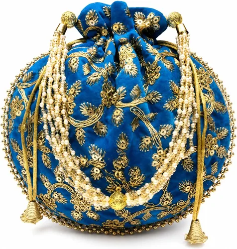 Vista 16 de Bolsa de terciopelo bordada para mujer, bolsa con cordón, regalo de boda dorado para mujer Negro