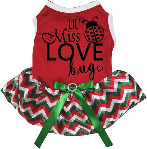 Vista 3 de Petitebella Lil' Miss Love Bug - Vestido para perro (rojo/negro, talla XS)