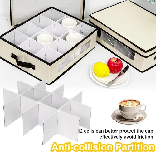 Vista 6 de homyfort Paquete de 2 cajas de almacenamiento de tazas con divisores, contenedores de almacenamiento de tazas de China, organizador de carcasa dura