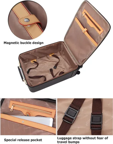 Vista 5 de feilario 2 Piezas Equipaje de Negocios de Cuero con Ruedas Giratorias Impermeable Maleta de Mano con Cerradura TSA - Capacidad 36-55L, Rhombus
