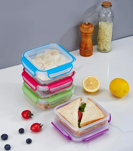 Vista 6 de Snap Fresh - Paquete de 4 recipientes de sándwich a prueba de fugas de tamaño divertido - Cajas de sándwich reutilizables, sin BPA. Sellado