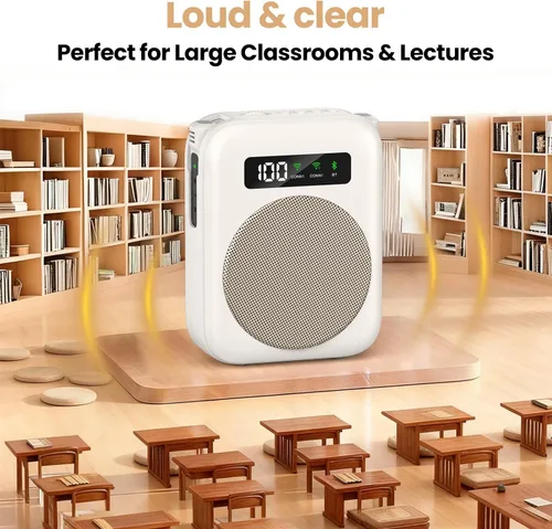 Vista 6 de Amplificador de voz con micrófono lavalier Bluetooth, amplificador Bluetooth para profesor, amplificador de voz portátil, sistema de micrófono