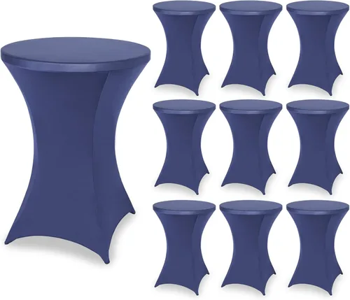 Vista 13 de FestiCorp Mantel de Mesa Negro de Spandex, Manteles Ajustados para Cóctel, Manteles Elásticos Redondos para Mesa Alta para Fiestas, Bar, Bodas