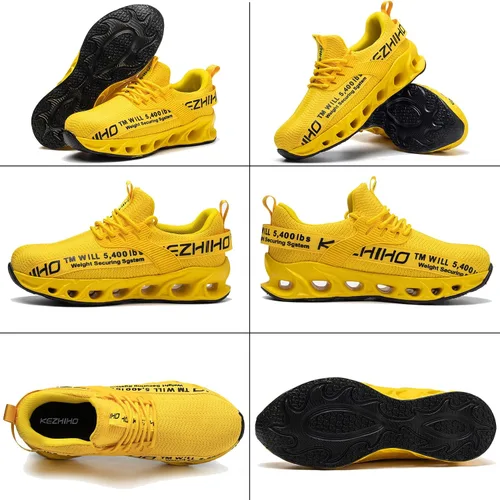 Vista 6 de Kezhiho Zapatos de punta de acero para hombre, ligeros, cómodos, transpirables, zapatos de trabajo a prueba de pinchazos, antideslizantes, a