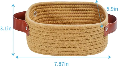 Vista 2 de ABenkle Cesta de almacenamiento pequeña, mini cestas tejidas de cuerda, lindo organizador de almacenamiento de estante y armario, cubo de juguetes