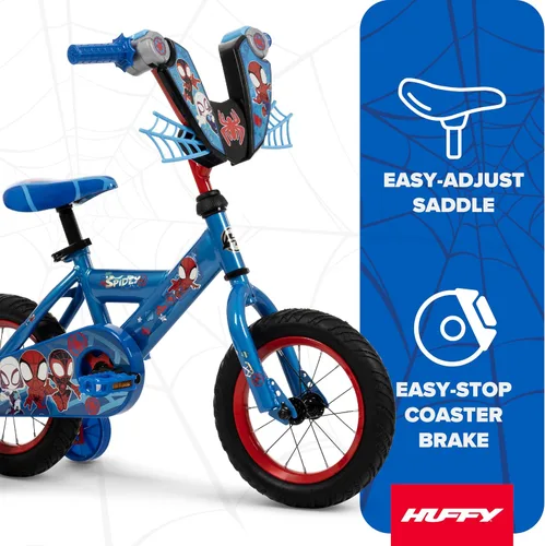 Vista 2 de Huffy Disney and Marvel 12/16 Inch Boys Bikes, Multiple Color Options Azul Spidey y sus increíbles amigos