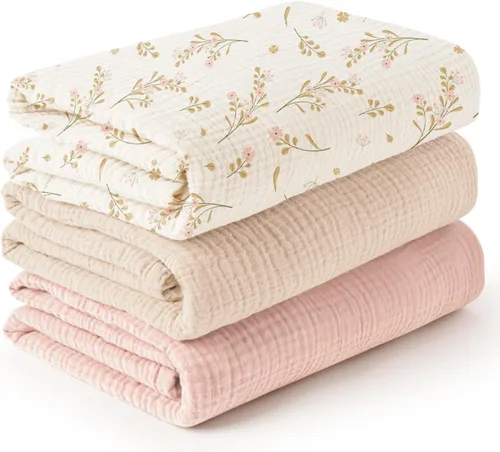 Vista 13 de Konssy paquete de 3 mantas de muselina para envolver al bebé unisex, manta de recepción para recién nacidos, tamaño grande 47 x 47 pulgadas, mantas