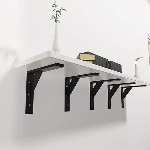 Vista 6 de Soportes de estante resistentes, paquete de 2 soportes de estante de 12 x 10 x 2.5 pulgadas, acero negro de 3/8 pulgadas de grosor, soporte en L