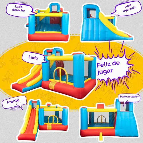 Vista 3 de JOYMOR Casa de Rebote Inflable, Castillo Hinchable para Saltar con Centro de Juego y Soplador de Aire, Tobogán Saltarín, Adecuado para Bebés