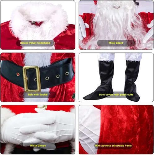 Vista 7 de DressVoguer Santa Claus Costume for Men 25PCS, Christmas Santa Costume for Men Adult Deluxe Santa Suit