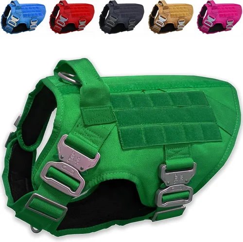 Vista 14 de Arnés táctico para perro con 4 hebillas de metal. Chaleco táctico para perro sin tirones con asa, arnés resistente para perros pequeños, chaleco