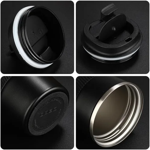 Vista 5 de Taza de café de viaje aislada (12 onzas), vaso de café de acero inoxidable con tapa sellada abatible a prueba de derrames, reutilizable