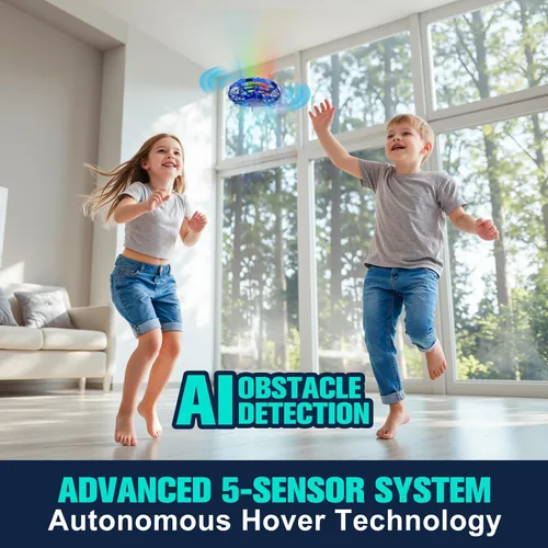 Vista 2 de Dron operado a mano para niños - Dron de fácil vuelo con sensor de movimiento AI, drones recargables para niños de 8-12 y 6-8 años, mini