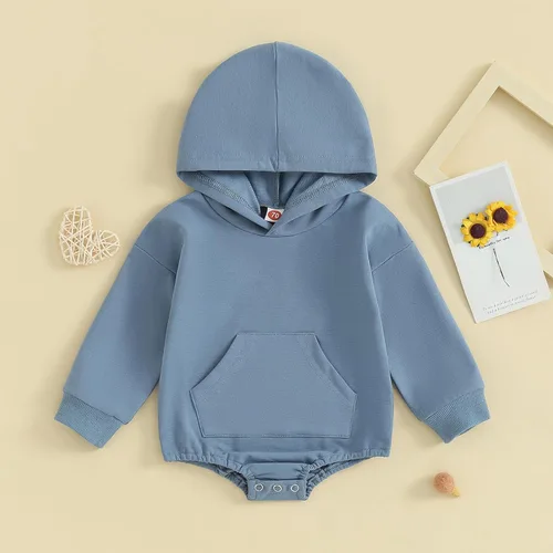 Vista 3 de Mameluco para recién nacido, para bebé, niño, niña, básico, liso, de manga larga, con capucha, para otoño