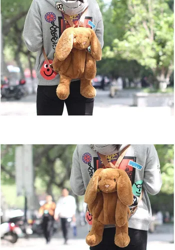 Vista 4 de Kmiunty Linda mochila de peluche con correas ajustables para niñas, Marrón, Viajar