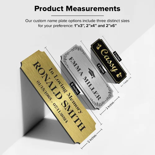 Vista 5 de Placa de identificación grabada personalizada, placa de nombre personalizada de aluminio cepillado / negro, 1 x 3 pulgadas, material de impacto