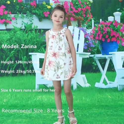 Vista 2 de Vestido hawaiano de verano para niñas, floral, cuello halter, hombros descubiertos, sin mangas, vestido de playa de 1 a 12 años
