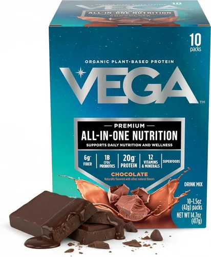 Vista 20 de Vega Organic All-in-One Proteína vegana en polvo sabor chocolate 9 porciones, ingredientes de superalimento, vitaminas para apoyo inmunológico